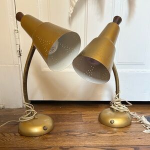 Pair of Mid-Century Gold Gooseneck Desk Lamps